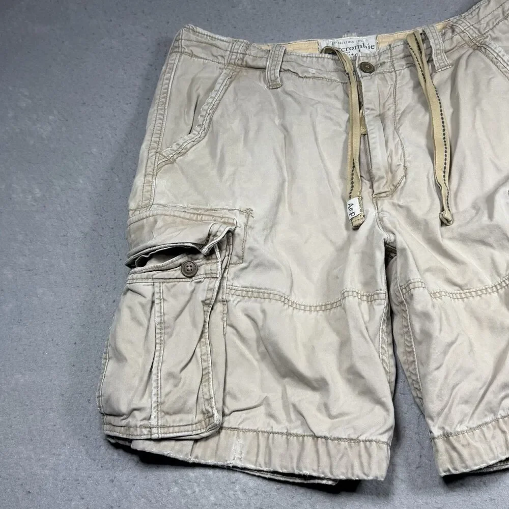 Abercrombie & Fitch Men’s Shorts 36 Khaki Button Fly Distressed Heavy Cargo